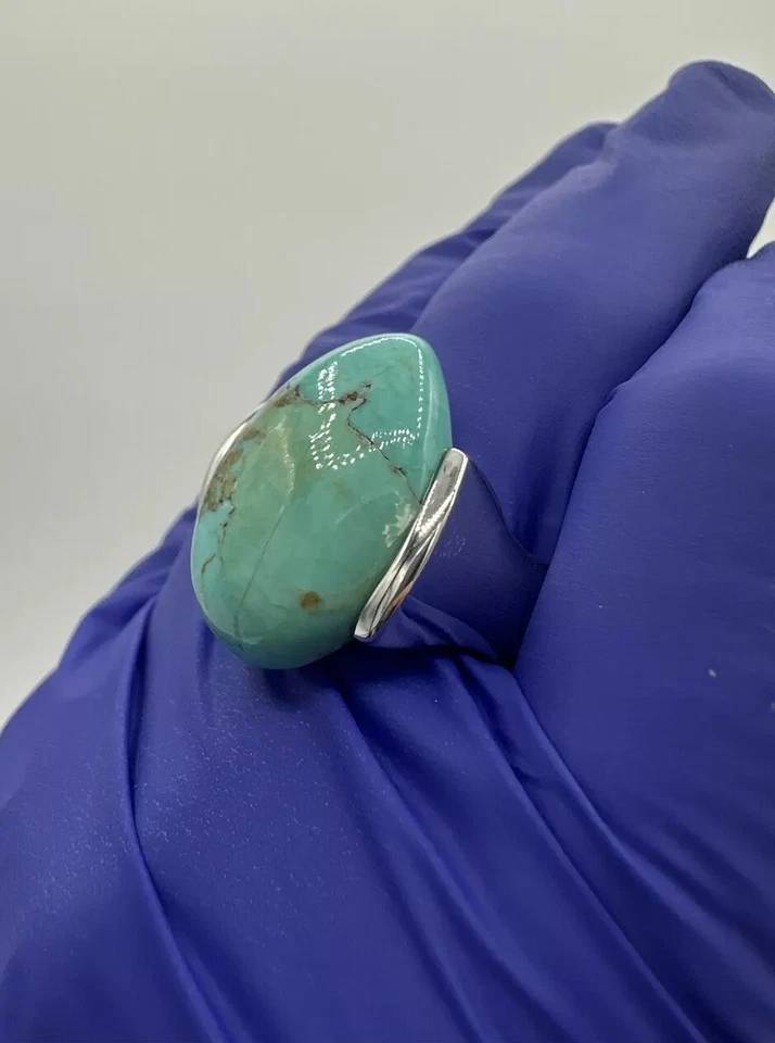 Bonito Anillo Barse Piedra Genuina Pera Turquesa THAI Plata de Ley 925 Talla 11 Foto 2 de 4