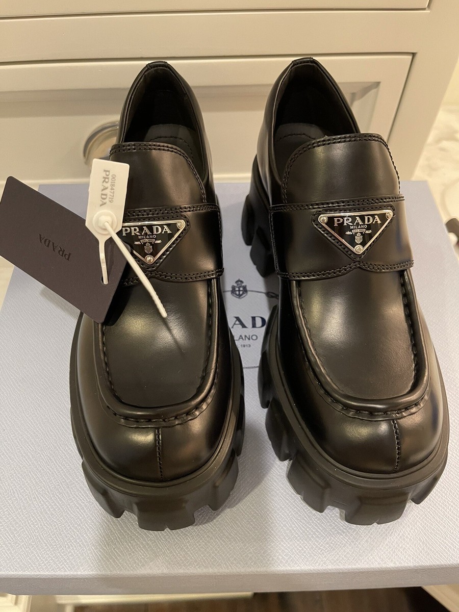 Prada Brushed Leather Monolith Loafer Size 37 Women's | eBay