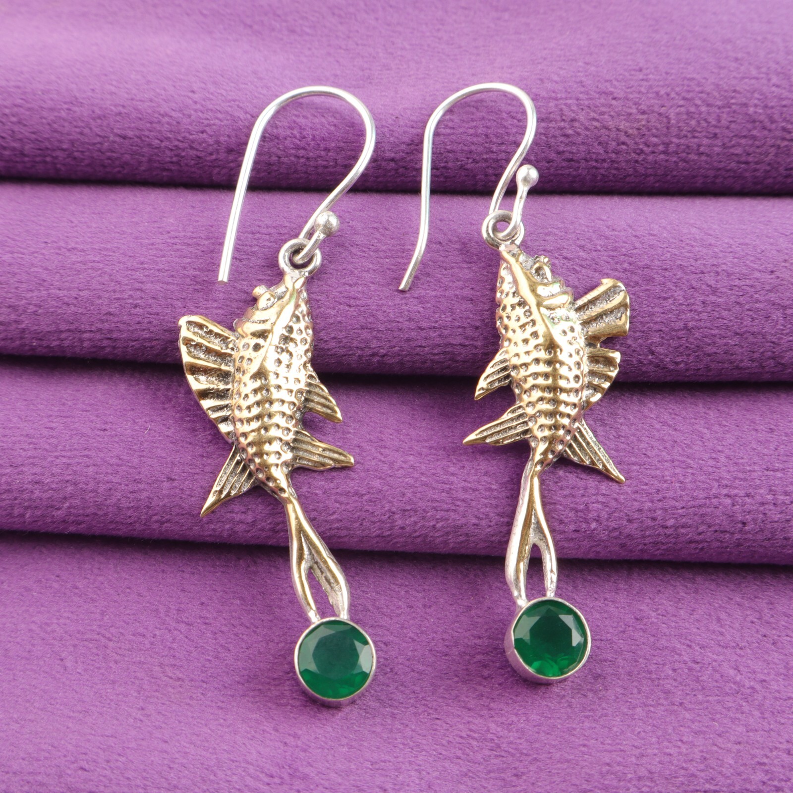 Green Onyx Stone Sterling Silver Art Deco Dangle Valentine Gift Earrings Jewelry