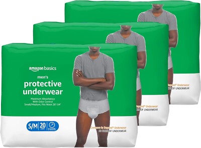 Amazon Basics Incontinence Underwear for Men, Maximum Absorbency, Small 60CT