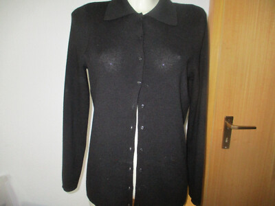 NEW Black Cardigan Size L / 40 - 42 MAX STUDIO Black Collared Buttons Fine