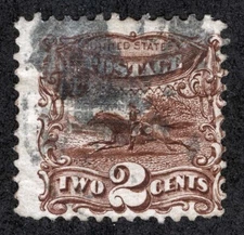 US Sc 113 Dark Brown 2¢ Black Circular Cork Cancel