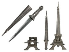 15" or 10" Paris Eiffel Tower Letter Opener Fantasy Dagger Gift w/Display Stand