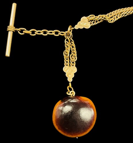 Antique Victorian 12K Yellow Gold Filled Watch Chain Kukui Nut Fob Necklace 13" - Picture 3 of 18