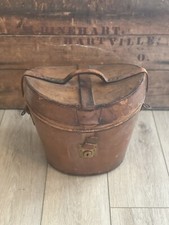 Rare Antique Leather Top Hat Box Victorian Brown Travel Red Interior
