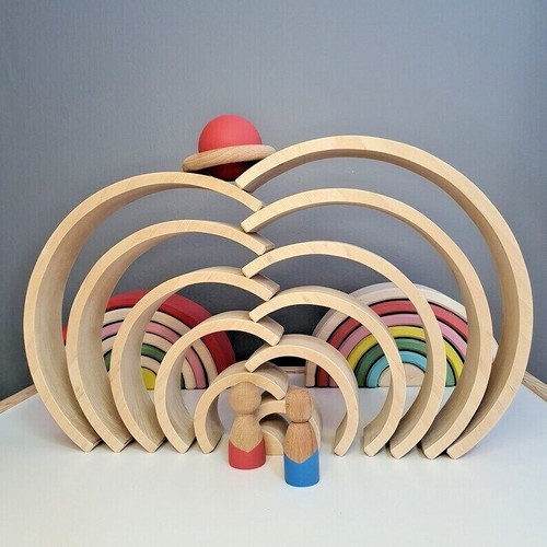 12pcs XLarge Rainbow Wooden Stacker Building Blocks Nesting Montessori Grimm Toy - Picture 12 of 36
