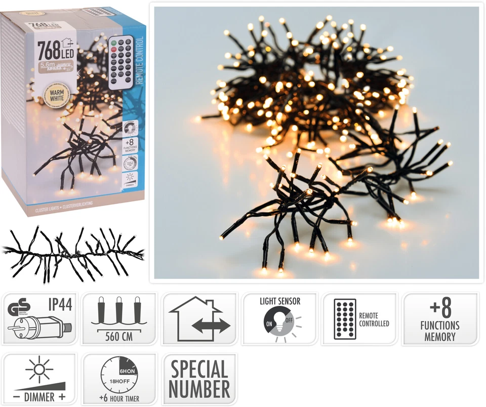 LED Lichterkette mit Fernbedienung 240 / 768 Timer Dimmer Lichtsensor Funktionen - Bild 2 von 4