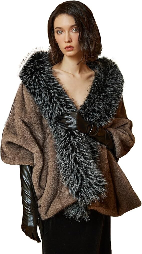 faux fur trimmed wraps shawls