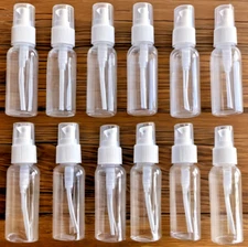 12-Pack 2oz Reusable Plastic Travel Spray Bottles Clear TSA Approved, Leak-Proof