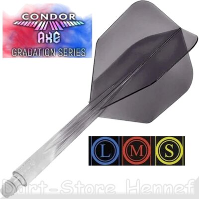 3 Dart Flights CONDOR AXE GRADIENT, Stand.small, SCHWARZ / CLEAR, Länge wählbar