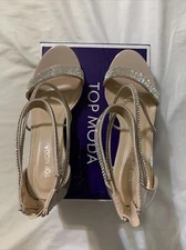 Beige Top Moda Chunky Heel with Rhinestones Women's size 7