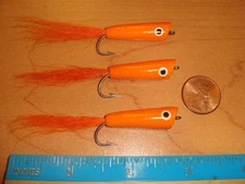 FLY FISHING FLIES - Orange FOAM Pencil Popper size #2 (3 ea.) w/ Epoxy