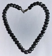 Old Vintage Handmade Shiny Hematite and Silver 48cm Disc Beaded Necklace