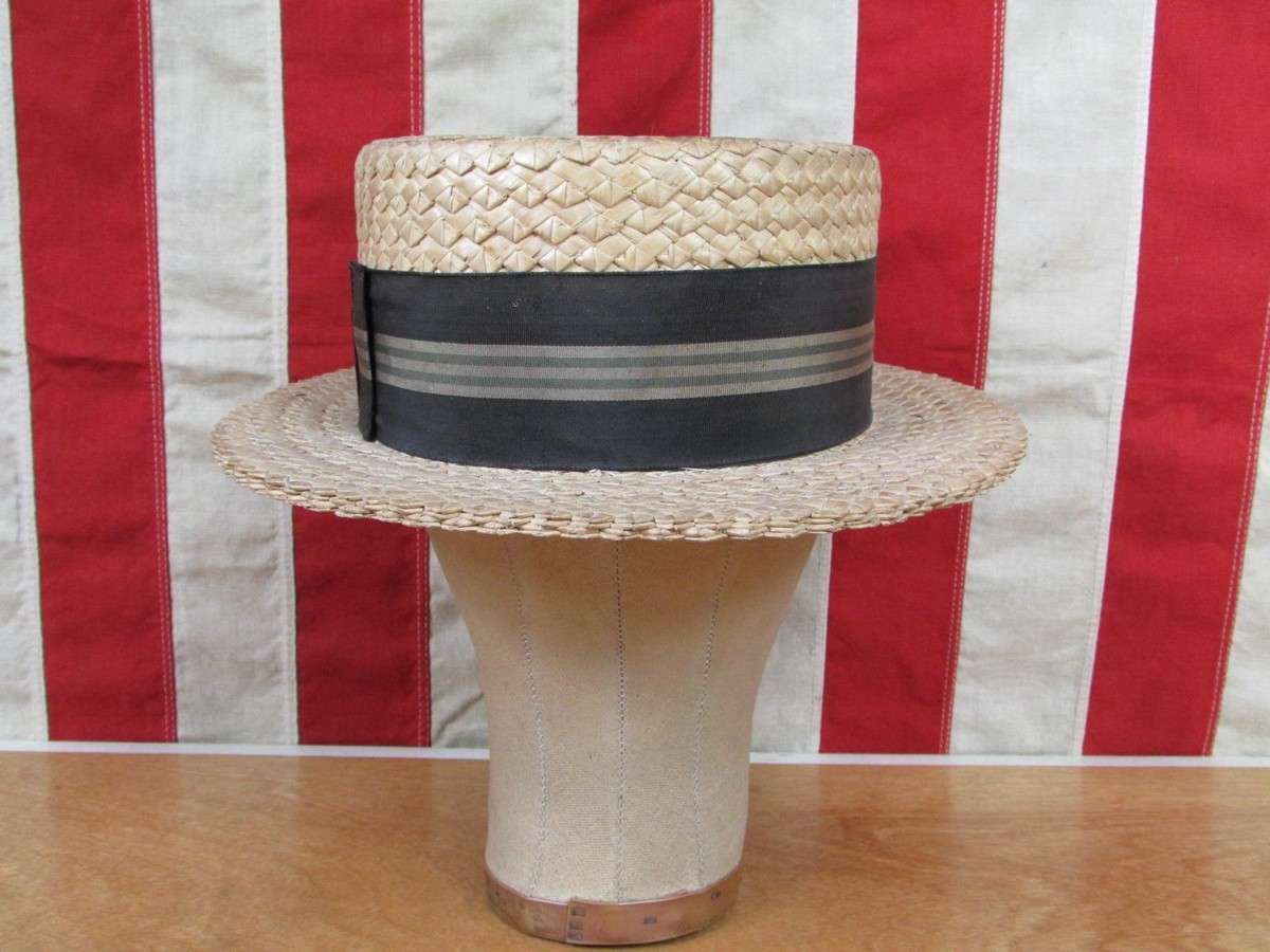 Chapeau Canotier Marin Hawkins - Noir Et Naturel - Paille 100%
