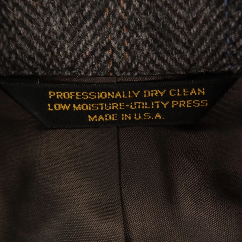 VTG Tweed Jacket XL Gray Herringbone 100% Wool Blazer Sport Coat USA 46R - Image 3 of 4