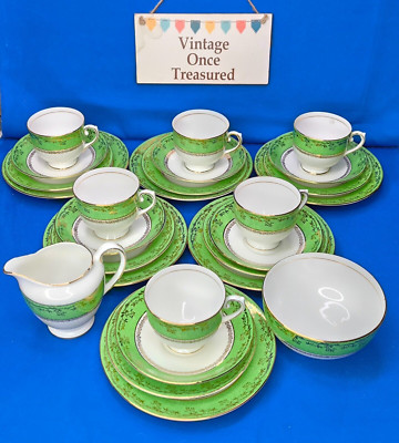 26 teiliges ART DECO Grün & Gold TEESERVICE * Salisbury Bone China #2095 * 1930er sehr guter Zustand