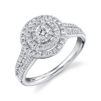 Double Halo Diamant Solitärring 14K Weißgold Rundschliff Natürlich Zertifiziert - Bild 1 von 4
