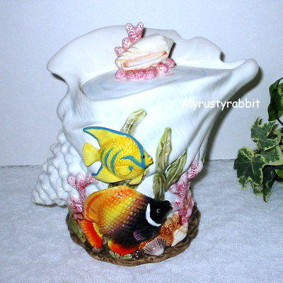 Corner Ruby Tropical Collection Large Jar & Lid - Under the Sea ~ Ceramic NEW