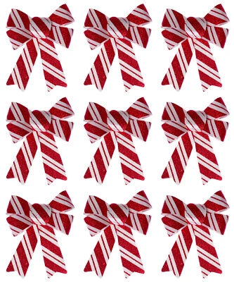 DAVIES PRODUCTS Red White Stripe Candy Cane Christmas Tree Bow Decorations (Set of 9)