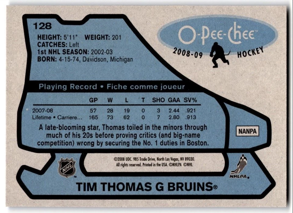 2008-09 O-Pee-Chee '79-80 Retro Tim Thomas #128 Boston Bruins - Image 2 of 2