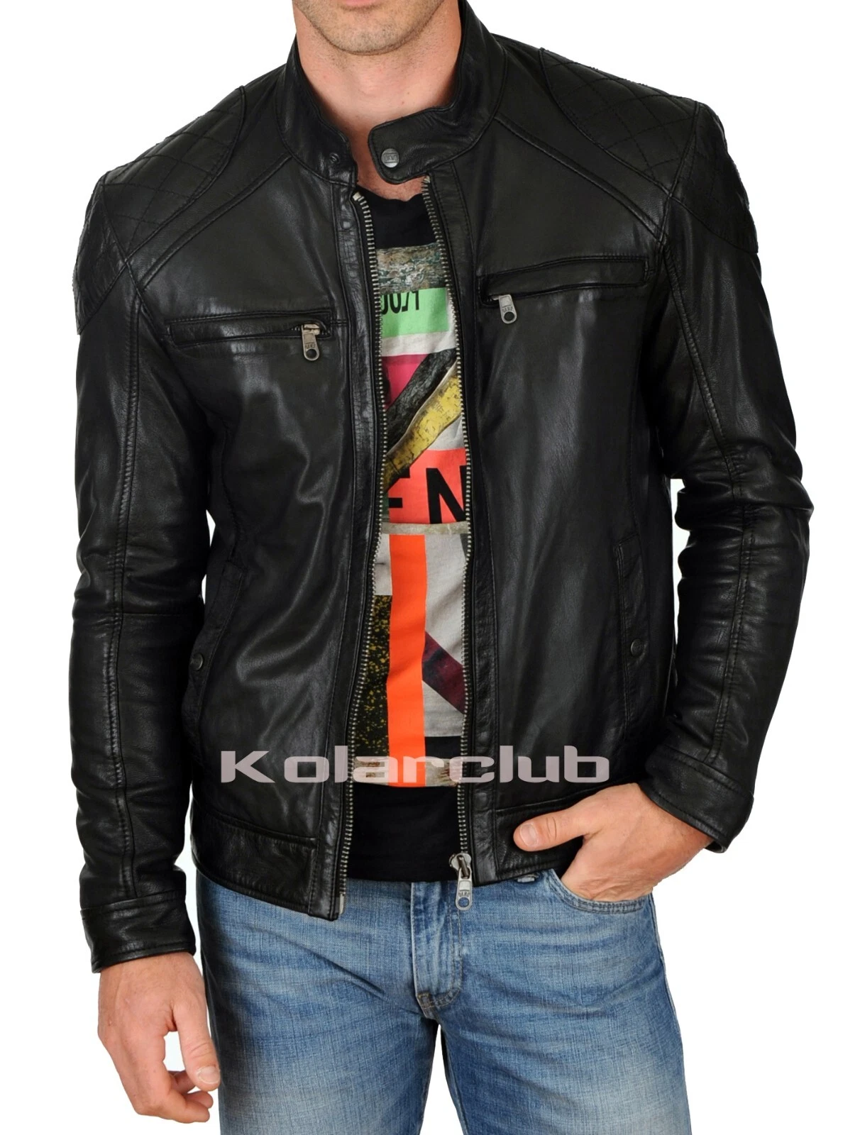 Men Jacket Genuine Leather Black Lambskin Motorcycle Men's Biker Coat Real Slim