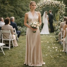 Show Me Your Mumu Champagne Maxi Dress Jasmine Halter Wedding Bridesmaid Small