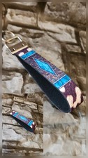 Western Patterned Leather Key Fob Blue Brown Animal Print for men or women