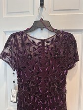 Adrianna Papell Dress 8 Purple Lace Sequin Long Gown Mother Of Bride