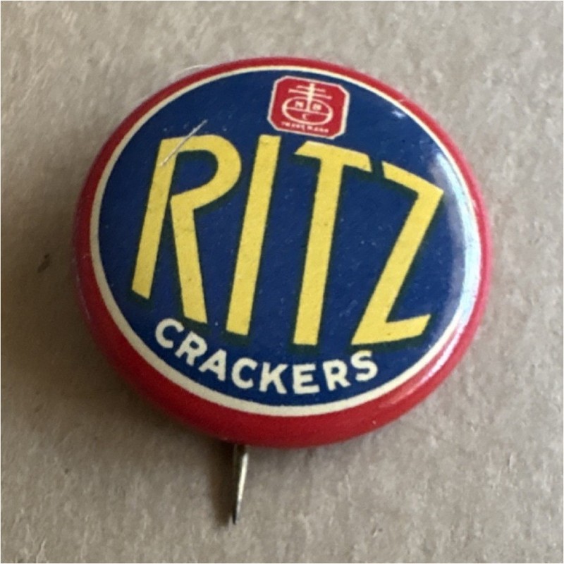 1936 Ritz Crackers National Biscuit Co. Pinback Button 2-35 Blue Yellow Red