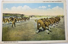 Vintage RPPC Military Color Postcard Prone Bayonet Practice Life US Army