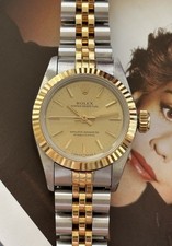 Rolex Oyster Perpetual 67193 Two-Tone Fluted Bezel Gold Dial Jubilee Auto Box