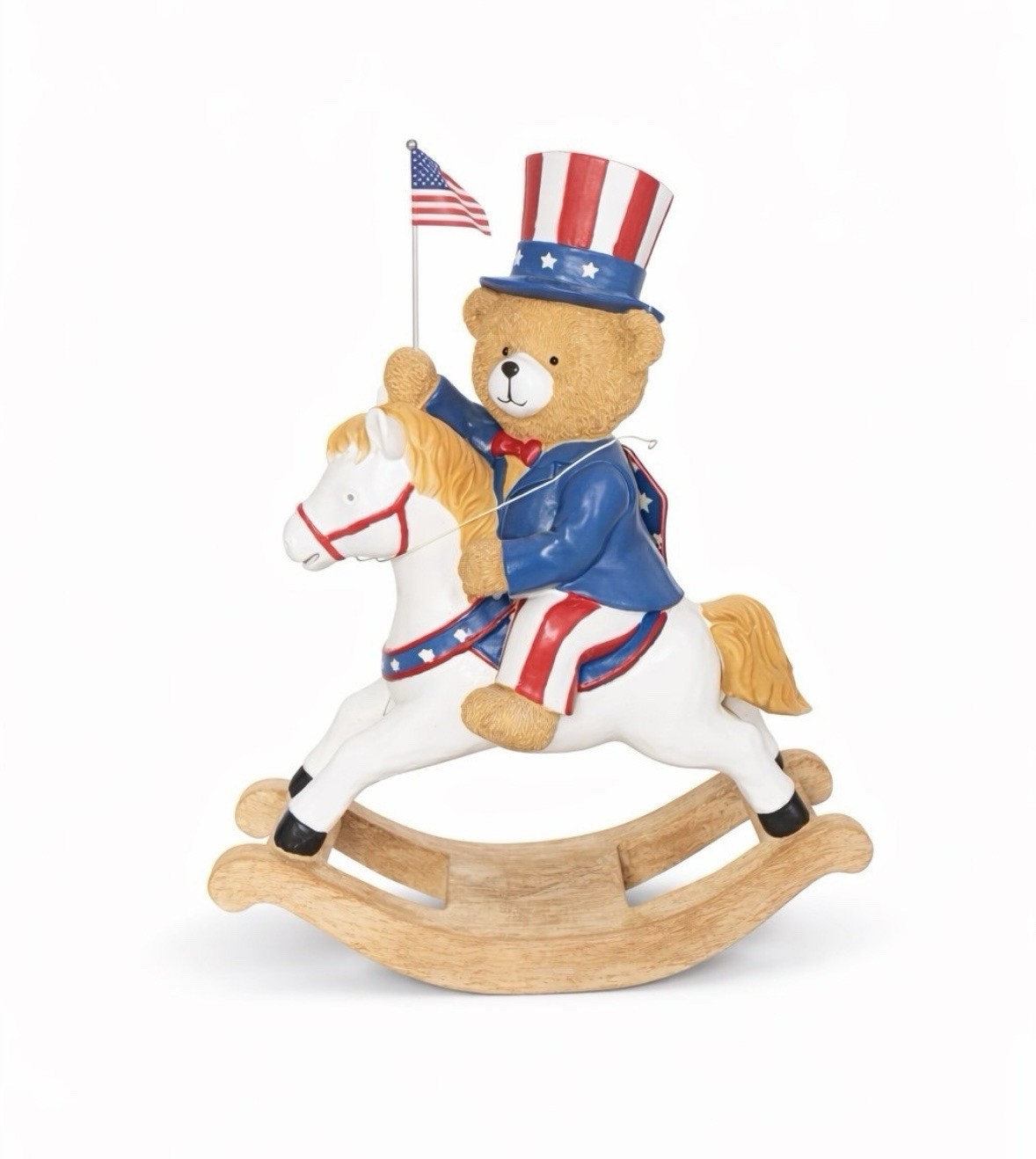 🇺🇸NWT Stars & Stripes Patriotic Teddy Bear Rocking Horse Decorative Figure