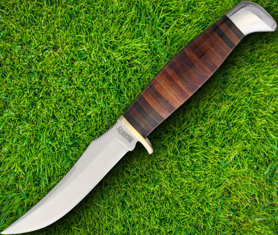 Marbles Small Hunter Fixed Knife 3'' Stainless Steel Blade Stacked Leather Handle