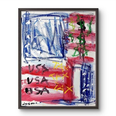 Aleph Original American Flag 14x11 Abstract Expressionist Usa Painting Canvas