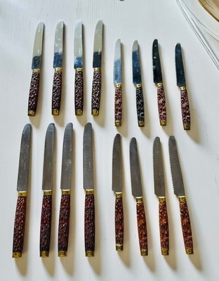 Konvolut 16 Vintage PRADEL Messer - Griffe Hornimitat - französischer Bistrostil