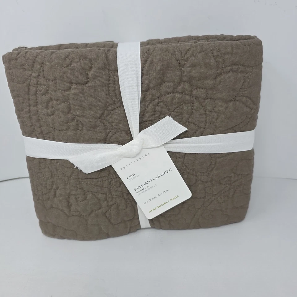 Juego de 3 fundas Pottery Barn lino belga floral KING Shams Café Noir Foto 4 de 4