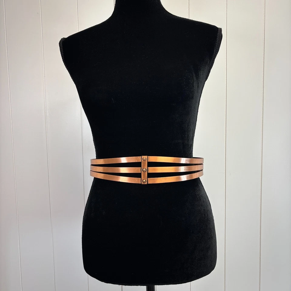 Vintage Renoir Assinado Feminino Anos 50 Art Deco Exclusivo 3 Bandas Cinto de Cobre Tamanho P Chique - Imagem 2 de 4