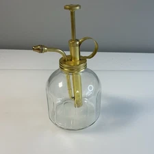 Plant Mister Clear Glass Bottle & Brass Matt Gold Sprayer 6 1/2 Inches Tall