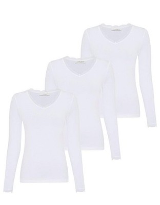 Damen Langarmshirt S Baumwolle mit Spitze 3er Pack Ysabel Mora