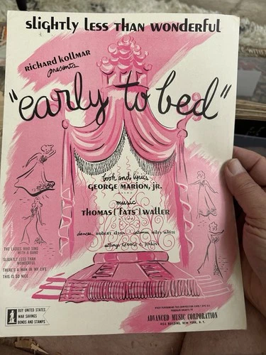A 1943 Fats Waller Revue Sheet Music EARLY TO BED ‘Less Than Wonderful’  NM