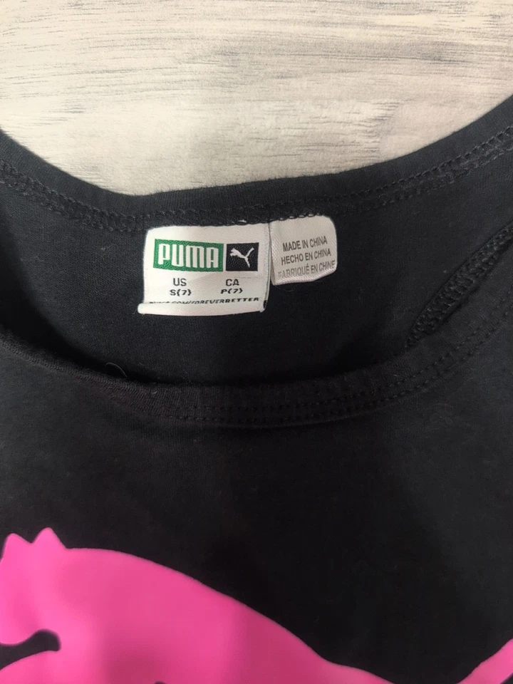 Camiseta sin mangas Puma para niñas talla 7 pequeña rosa con logotipo negra Foto 2 de 3