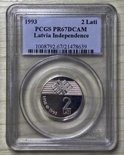 Latvia 1993 2 Lati Proof 75th Anniv. of Independence PCGS PR67 DCAM Top Pop 2/0