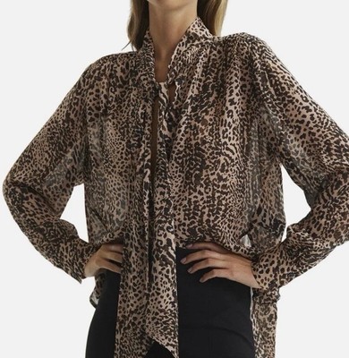 Reiss Tora Animal Print Neck Tie Blouse Size 10