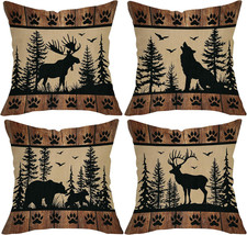Wildlife Cabin Throw Pillow Covers 18x18 Set of 4 Cotton Linen Rustic Decor