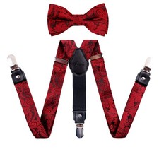 Boys Adjustable Floral Paisley Pre-tied Bow Tie and Elastic Y Shape 3 Clips S...