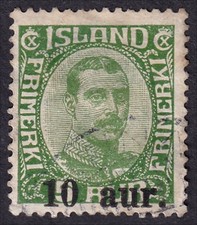Iceland, 1921 Christian X 5 Aur Surcharged. SG 139 Fine Used CDS