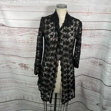 Nicole Bakti Black Lace Sheer Flower Long Cardigan - Size S