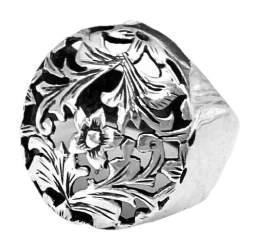 ARTISAN ISRAEL Sterling Silver Ornate CUT OUT FLOWER Dome Ring~Size 6.5 - Picture 3 of 5