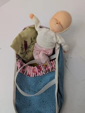 7" Vintage Shackman Japan 1957 Cloth Sculpted Face Baby Doll W/ Carrier #S