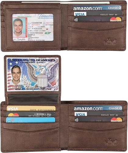 Genuine Leather RFID Blocking Mens Bifold Wallet 2 ID Window NEW